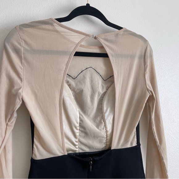 Bebe mini dress black lace nude sheer long sleeves women’s size small - Picture 10 of 14